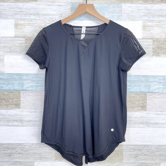 CRZ YOGA Split Back Mesh Athletic Tee Black Workout Gym Activewear Womens 0 2 - Picture 1 of 7